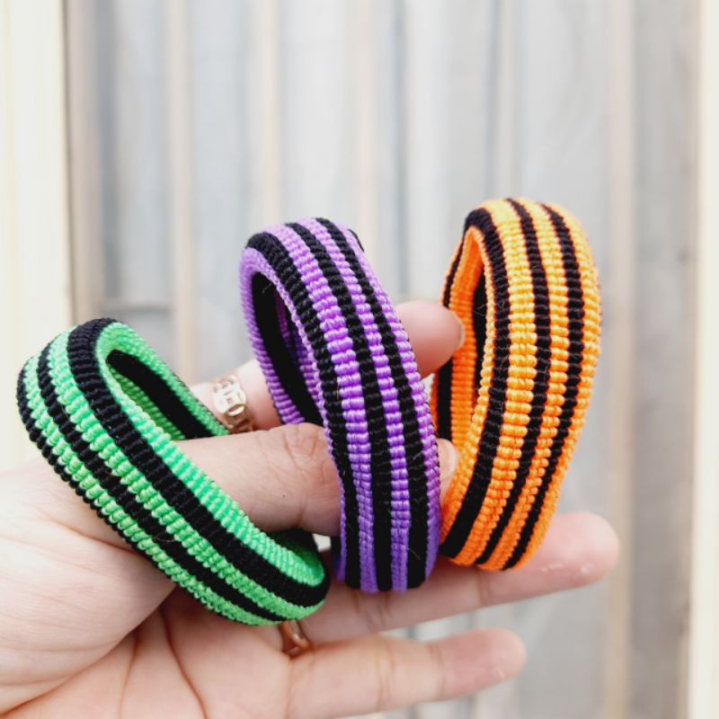 Túi 10 thun cột tóc sọc màu tối màu ngẫu nhiên