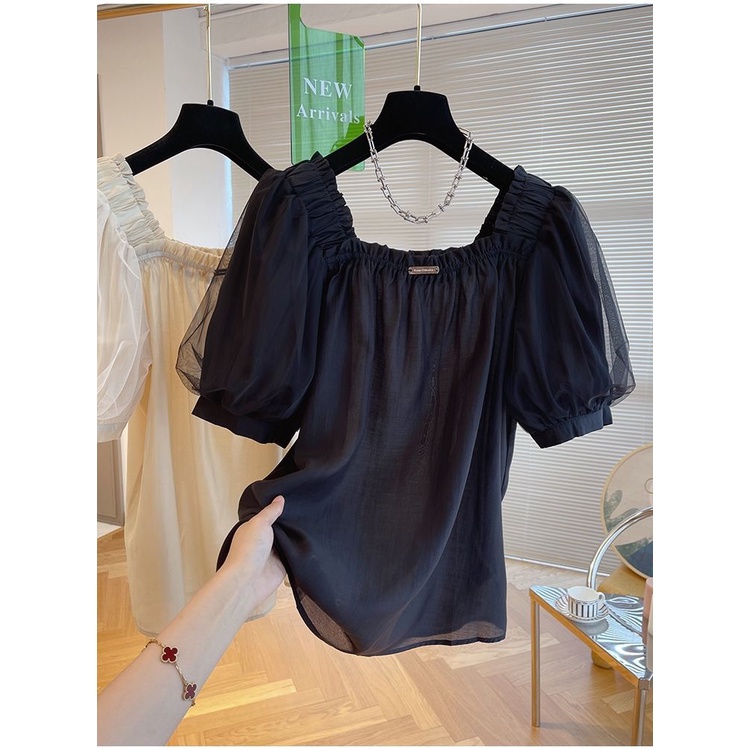 Áo chiffon Tay Phồng Cổ Vuông Phong Cách Châu Âu Thời Trang Cho Nữ