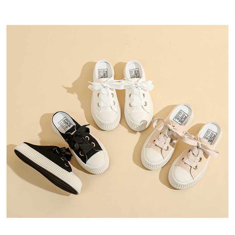 Giày Sục Nữ Giày Vải Canvas Đế Bằng 3 Phân Dễ Thương.