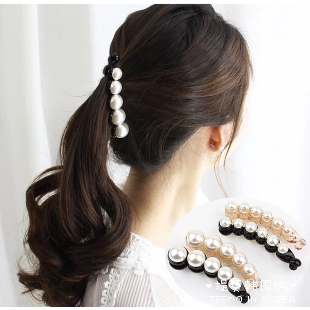 Kẹp Tóc Đuôi Ngựa Bằng acrylic Đính Ngọc Trai Nhân Tạo Kiểu Hàn Quốc