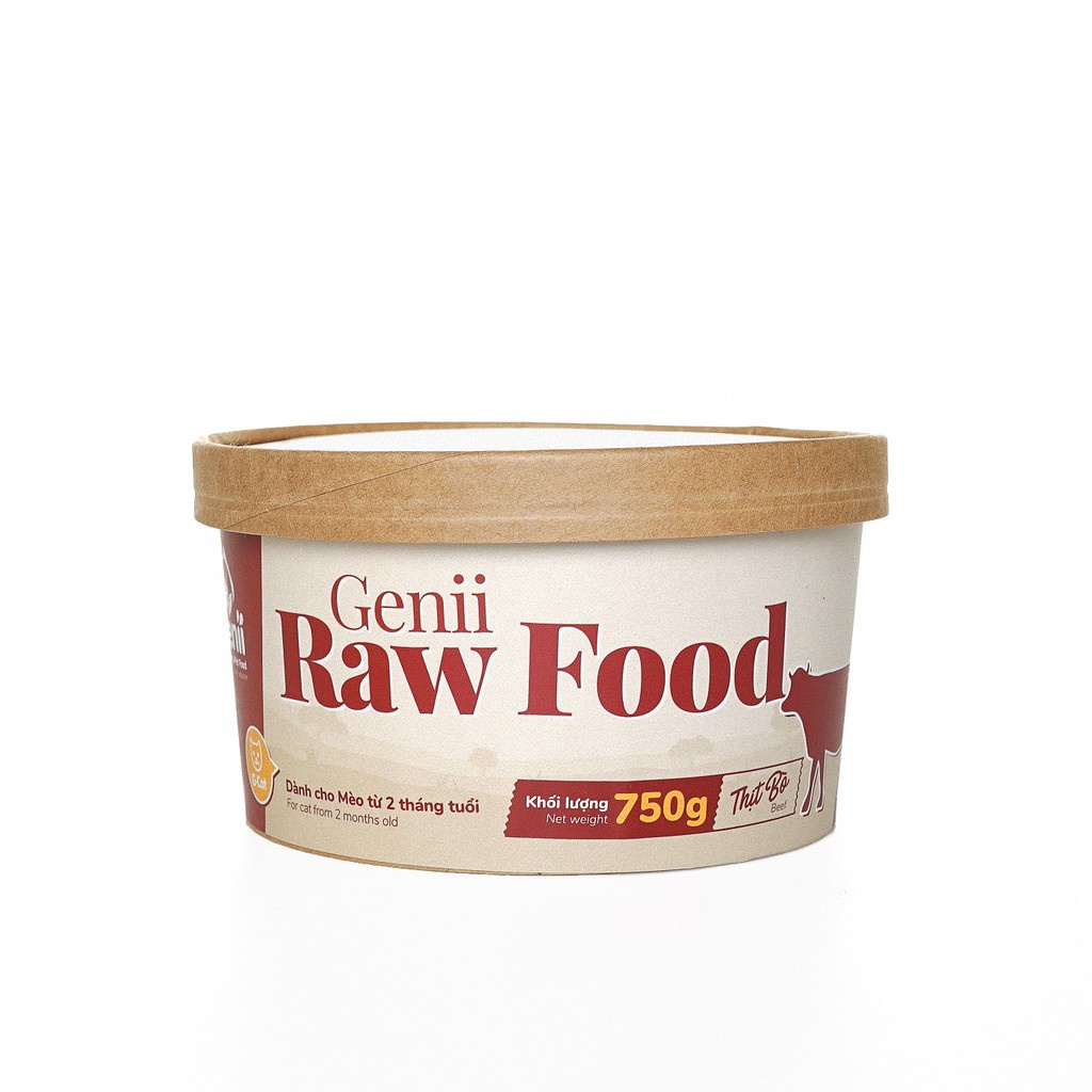 Genii Raw Food - thức ăn tươi cho mèo thịt bò 750g