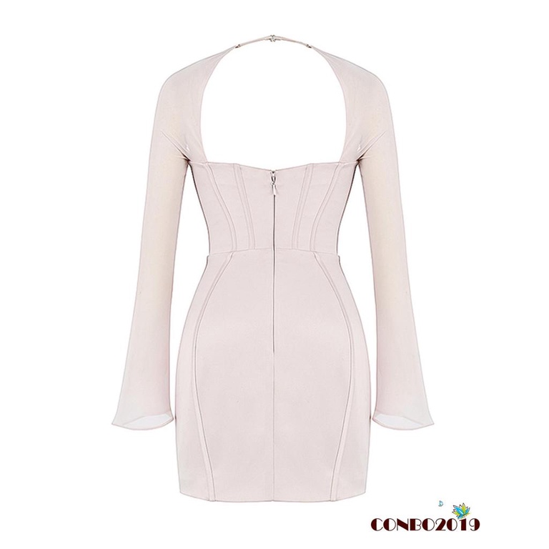 Đầm Ôm Dáng Tay Dài Hở Vai Một Mảnh Màu Sắc Trơn Dành Cho Nữ