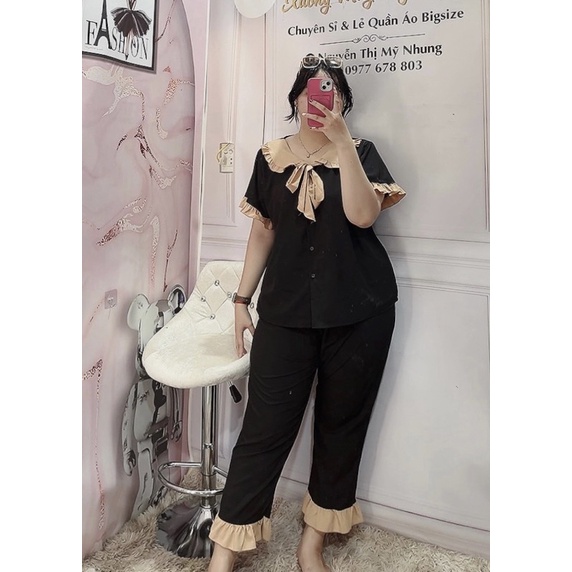 Pirama Tiểu Thư Bigsize cổ bèo cột nơ 67kg đến 95kg