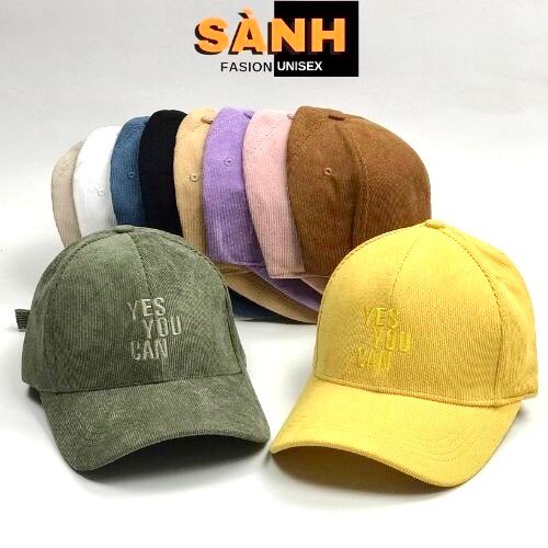 Mũ lưỡi trai thêu chữ Yes You Can Nón kết chất nhung phong cách Ulzzang thời trang form unisex nam nữ K10