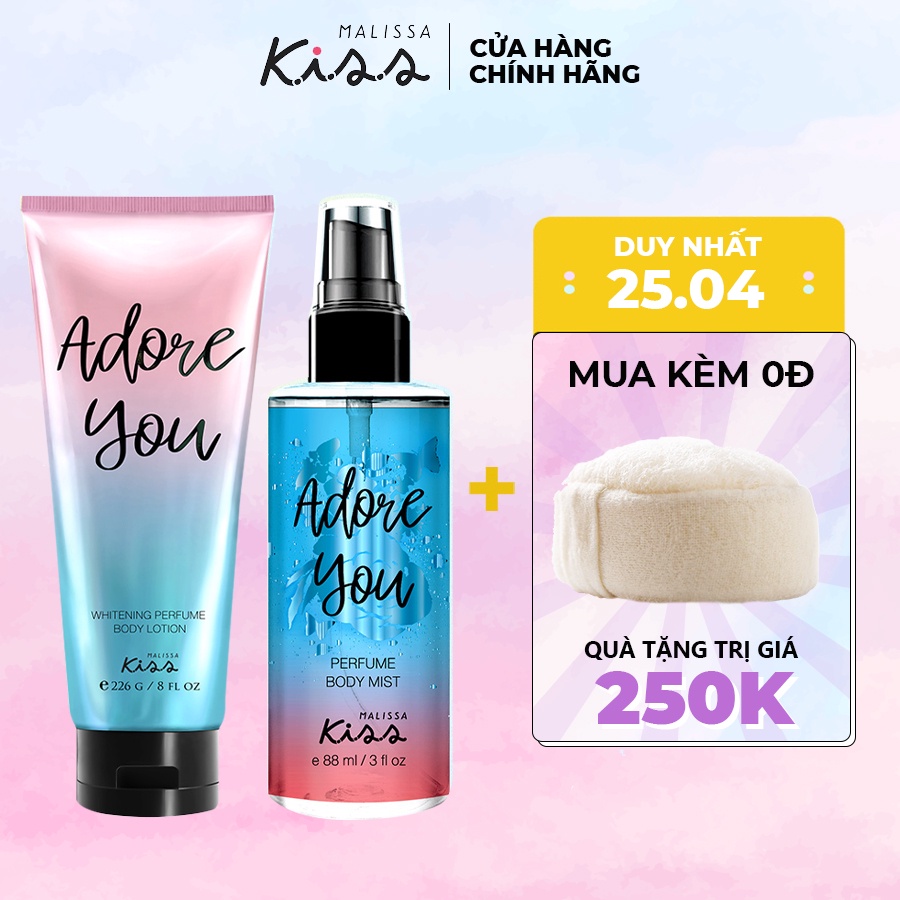 Bộ Đôi Hoàn Hảo Malissa Kiss Body Lotion &amp; Body Mist Hương Adore You 226G