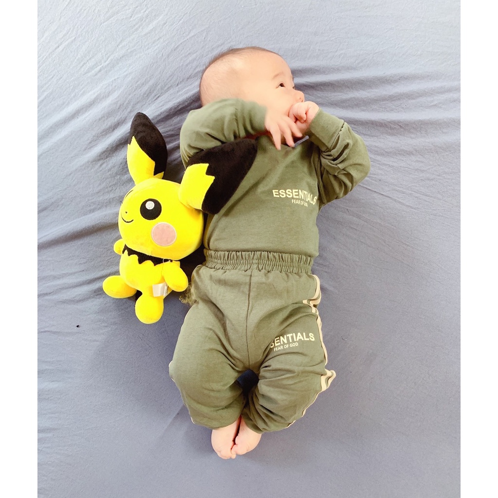 Quần áo thu đông bé trai, bé gái, bộ quần áo dài tay chất cotton zip Essen chạy sọc khỏe khoắn cho bé