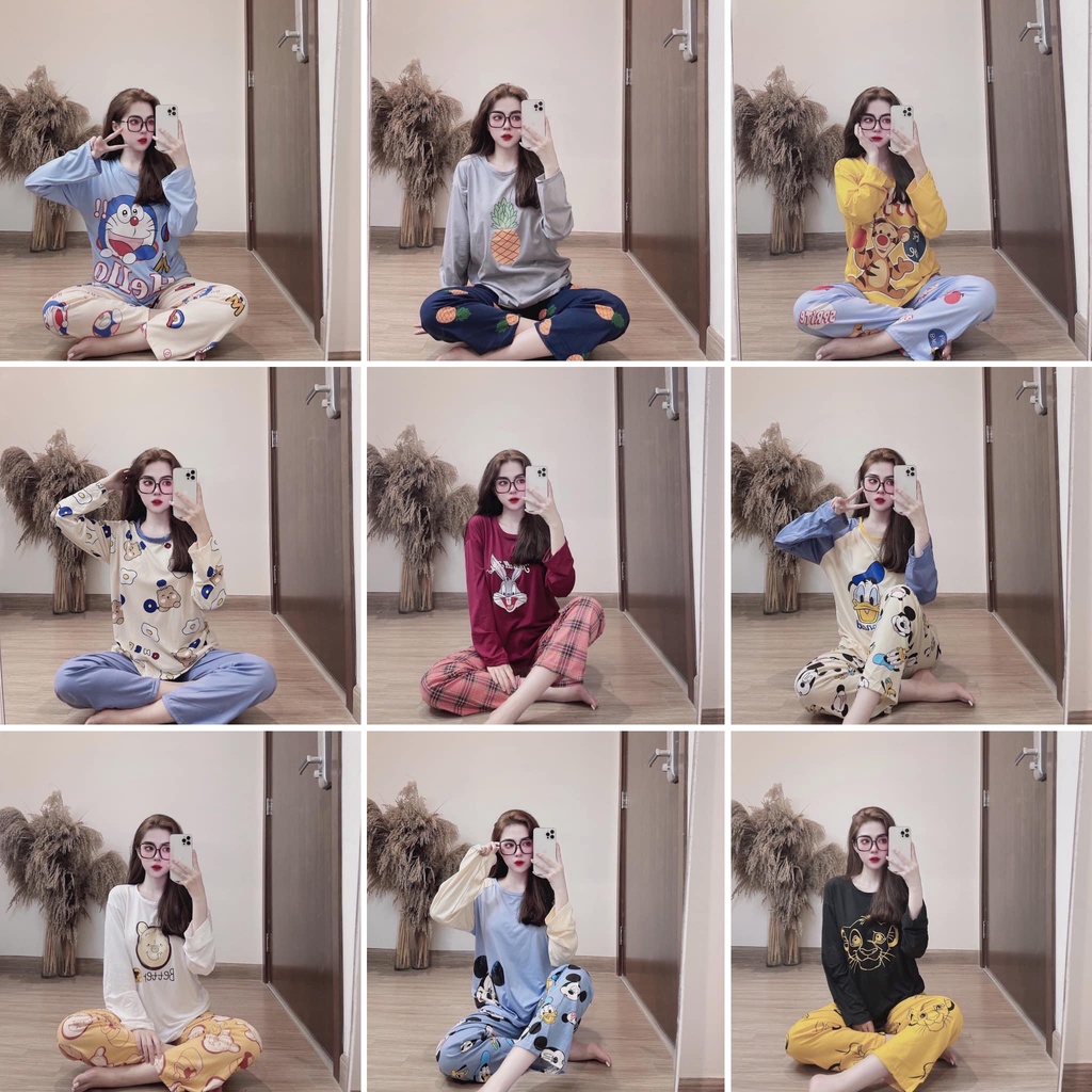 Bộ ngủ nữ dài tay thu đông hoạt hình dễ thương hàng bán tại sotre (Kèm video và ảnh thật)