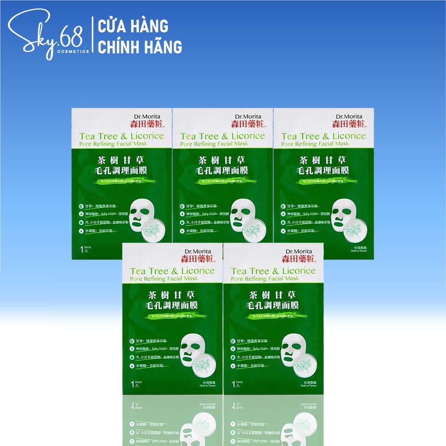 Combo 5 Mặt Nạ Làm Dịu, Phục Hồi Da Mụn Tràm Trà &amp; Cam Thảo Dr.Morita Tea Tree &amp; Licorice Pore Refining Facial 30g x 5
