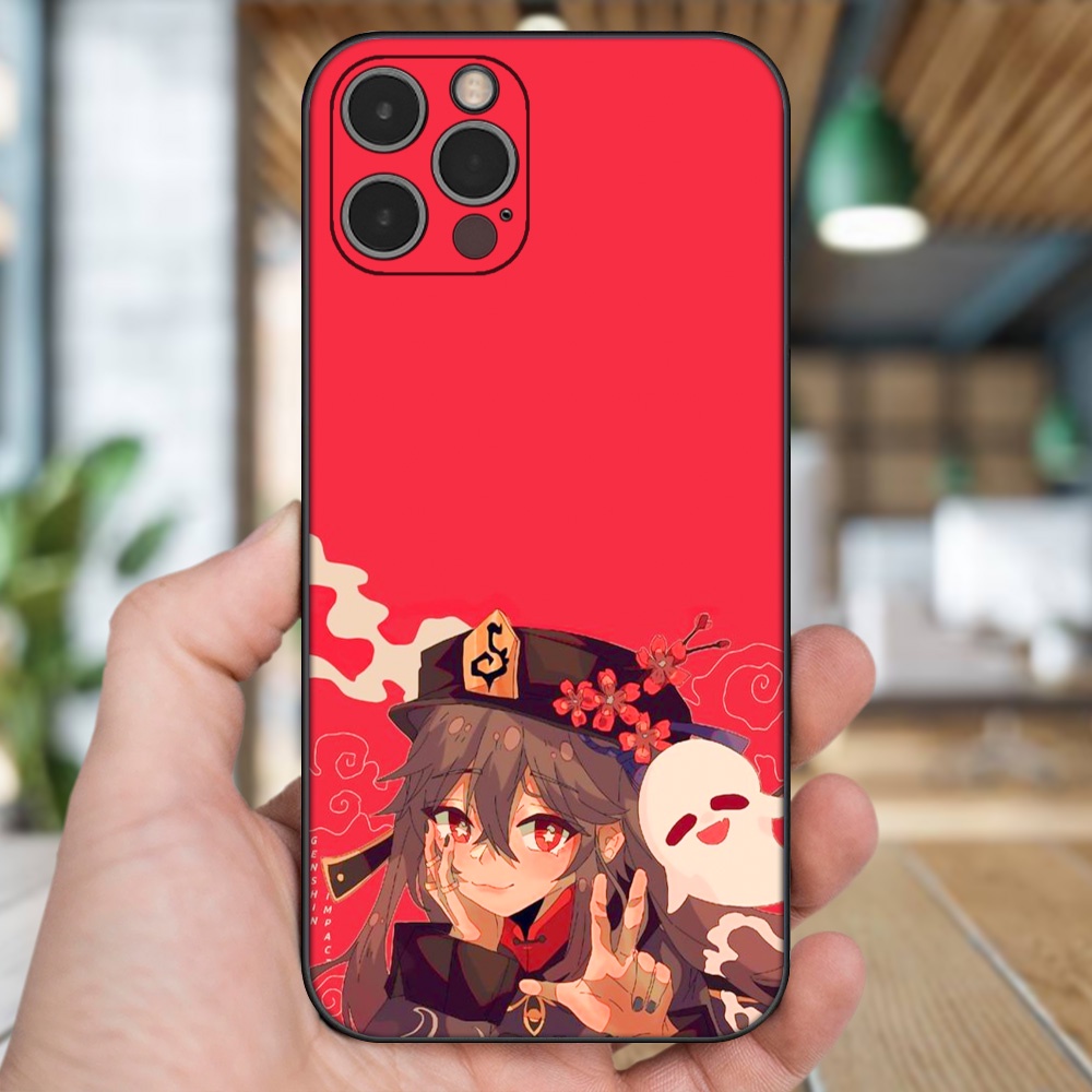 Ốp lưng iPhone 12 Pro dẻo đen cạnh vuông in hình Hutao Genshin Impact