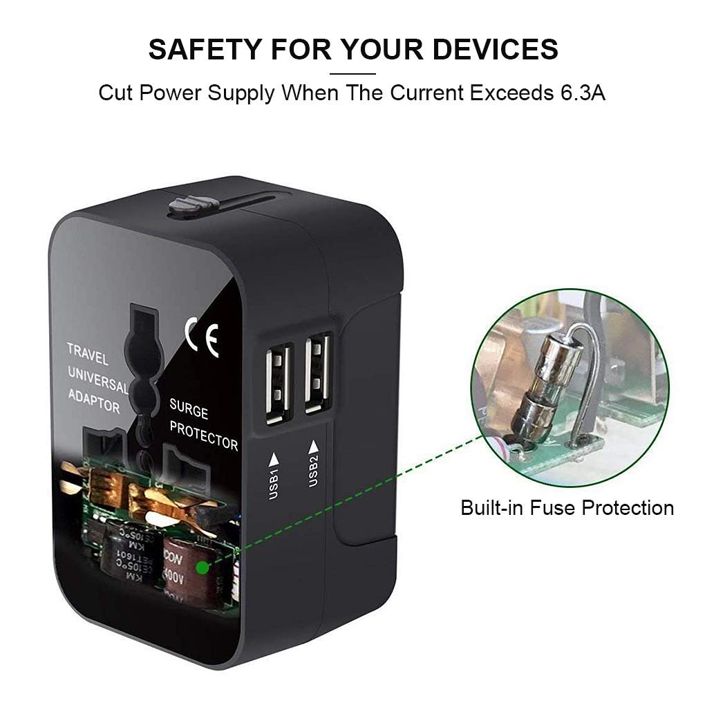 1 Phích Cắm Điện Đa Năng 2 Cổng USB EU US UK AU AC 100V-240V