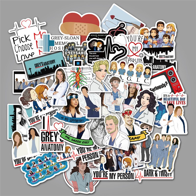 Set 50 miếng sticker dán trang trí chống thấm hình phim Grey's Anatomy độc đáo