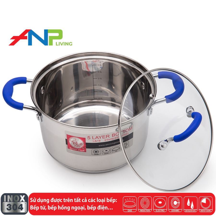 Bộ Nồi 3 Chiếc Inox  5 Lớp Đáy Từ SMARTCOOK El5961 Size 16cm/20cm/24cm