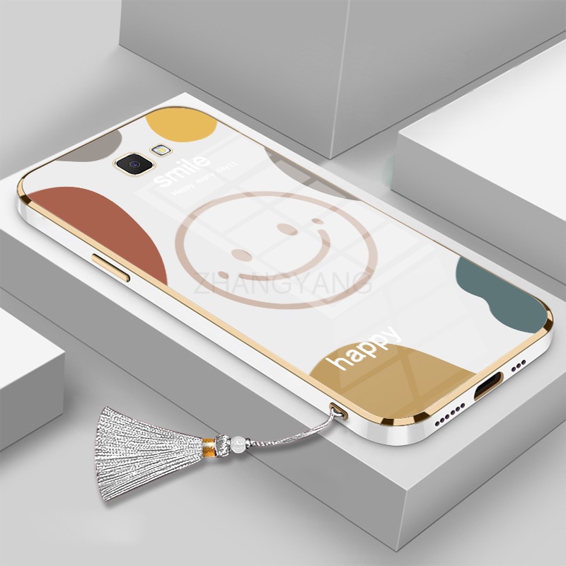 Ốp Điện Thoại TPU Silicon Mạ Điện Hình Mặt Cười Kèm Dây Đeo Cho Samsung J7 J7 prime