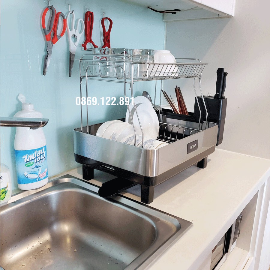 Kệ úp chén bát inox 304 2 tầng Sinoart - Inoha - kệ bát 2 tầng inox - Giá để bát inox VKIT KB01 | BigBuy360 - bigbuy360.vn