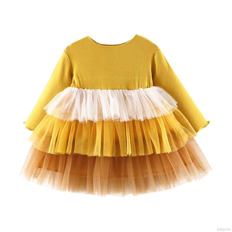 ♕ babyme ღ Baby Girl Pricess Dress Long Sleeve Round Neck Tutu Dresses