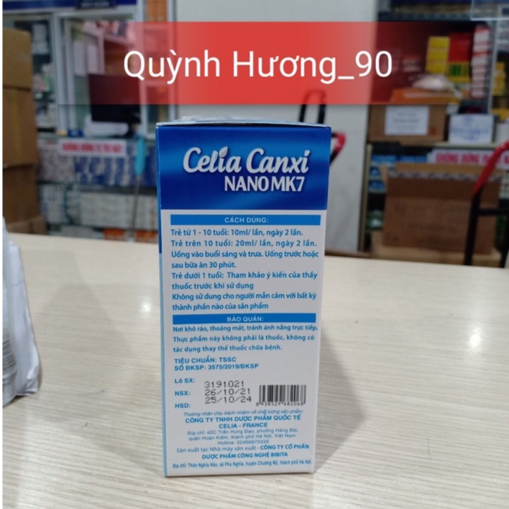 ( Chính Hãng ) CELIA CANXI NANO MK7 hộp 20 ống hỗ trợ tăng cường hấp thụ canxi tăng chiều cao ở trẻ