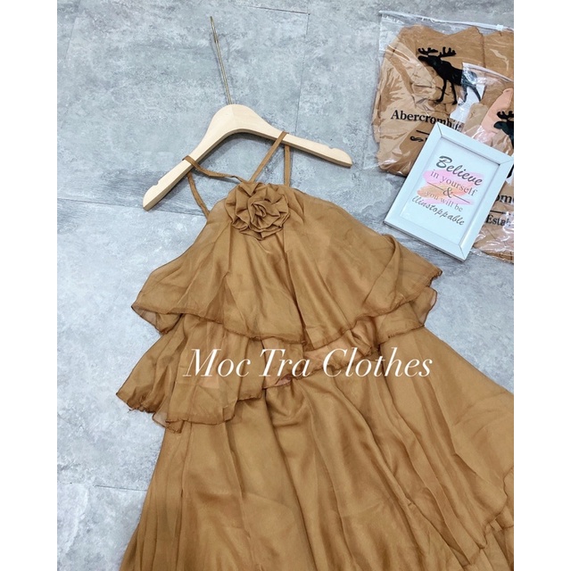 Đầm xinh BISTYY DRESS thiết kế cổ yếm dáng suông tầng tiểu thư, Váy bèo nữ đi biển kiểu dáng trẻ trung