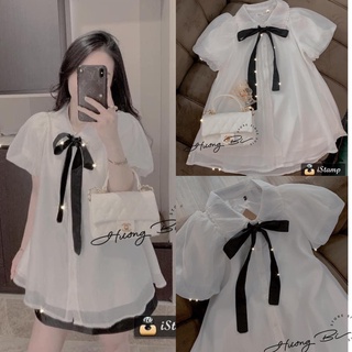 Áo babydoll tay bồng màu trắng công chúa (video/sẵn)
