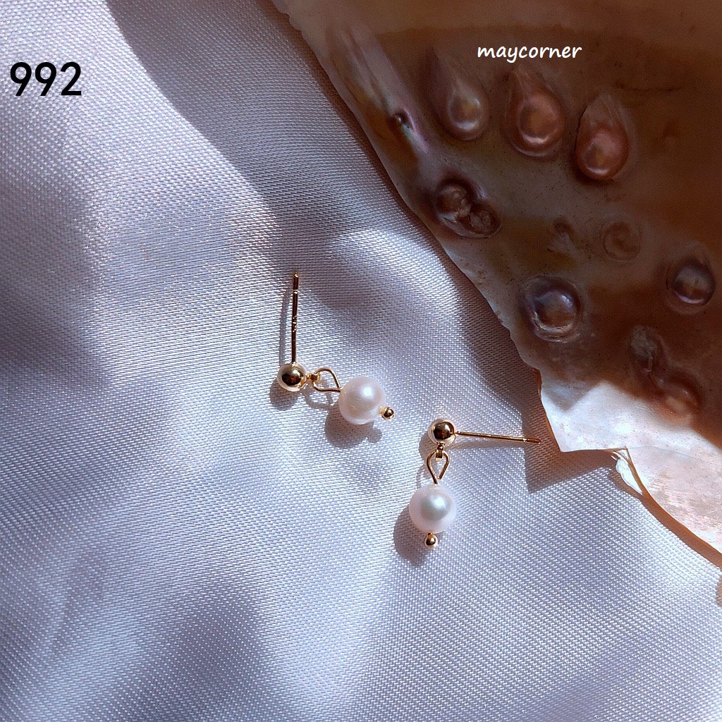 Khyên tai cap cấp mạ bạc 925 ngọc trắng hồng xinh xắn