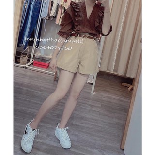Set áo đũi bèo phối quần sooc kaki form thụng cá tính V00405 màu nâu kem AĐ BOUTIQUE