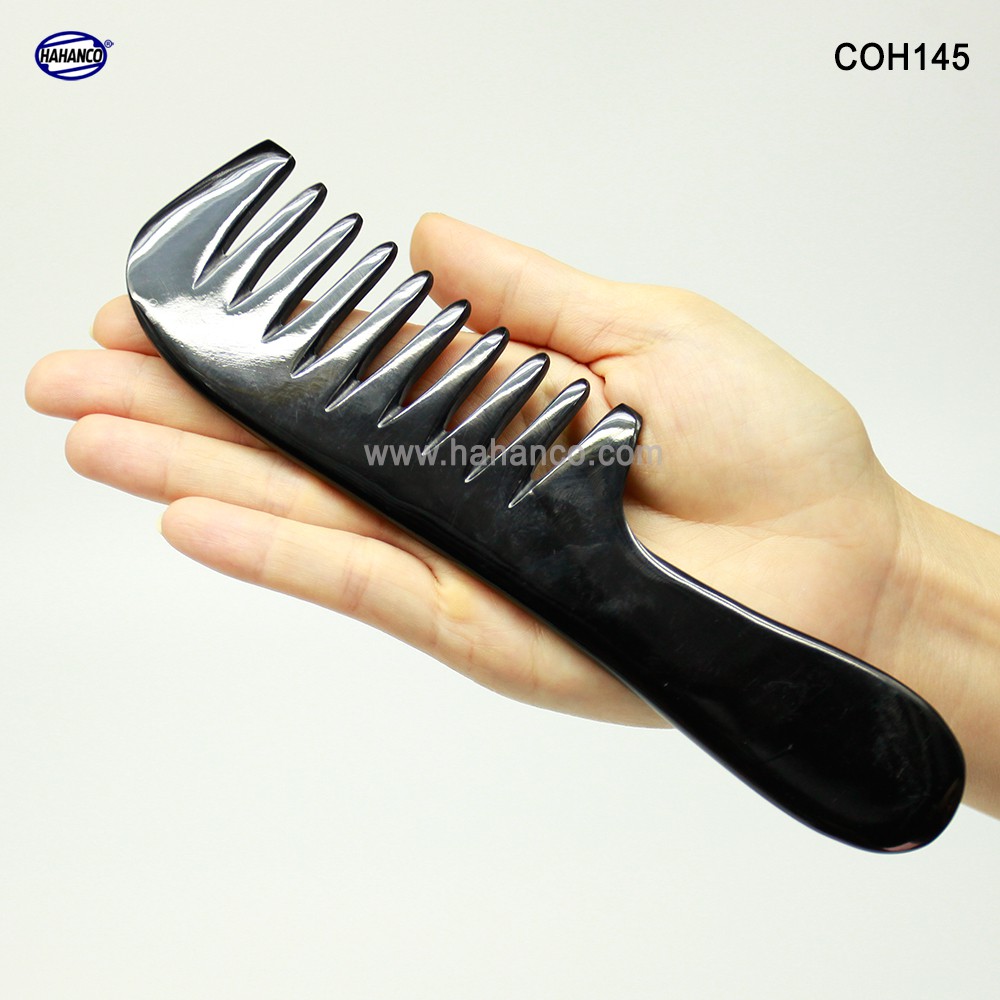 Lược Sừng răng thưa chải tóc xoăn, xù, rối (Size: L - 19cm) Massage đầu -COH145 -Horn Comb of HAHANCO