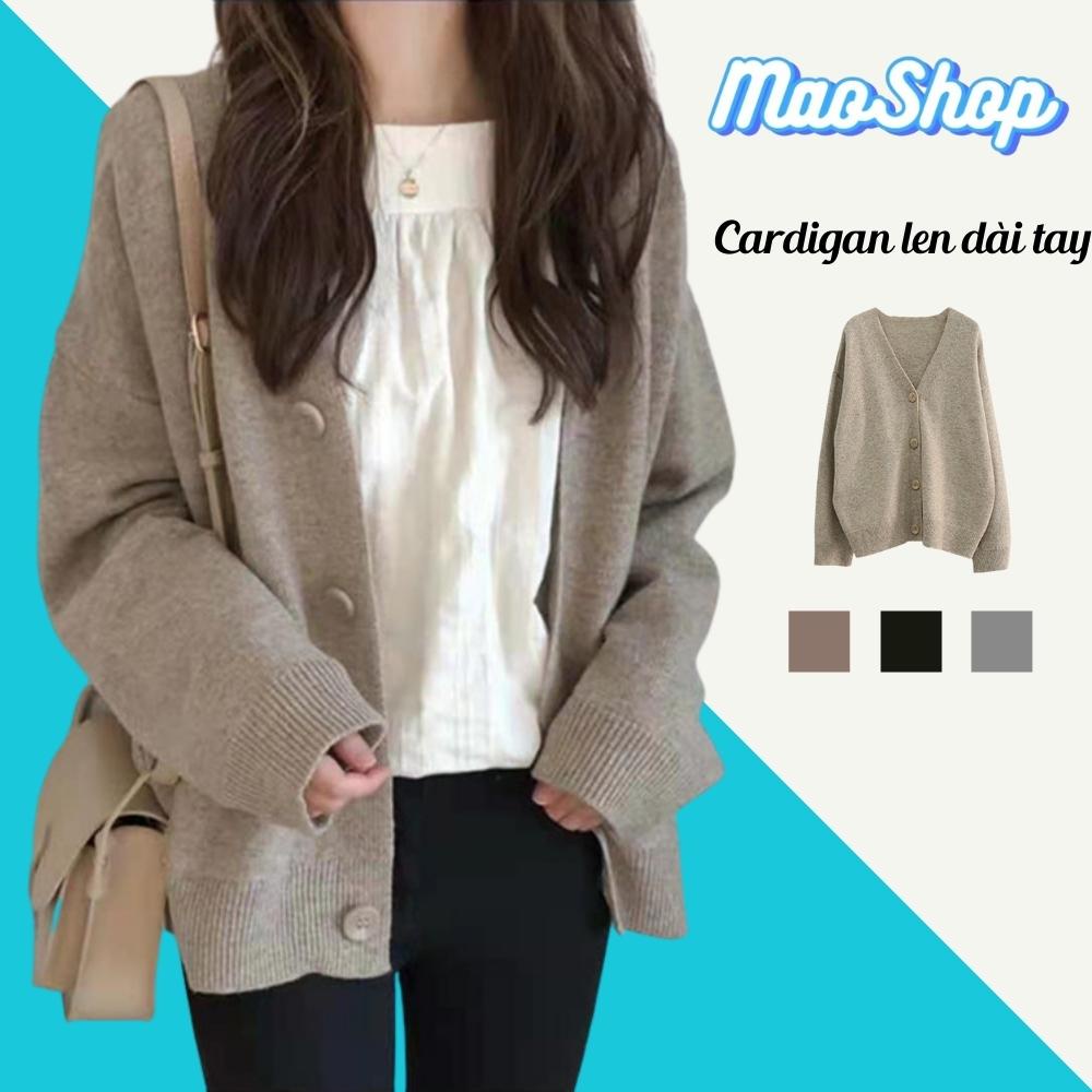 Áo khoác cardigan len nữ dài tay ulzzang Hàn Quốc, Áo cadigan len tăm vintage dệt kim - Maoshop