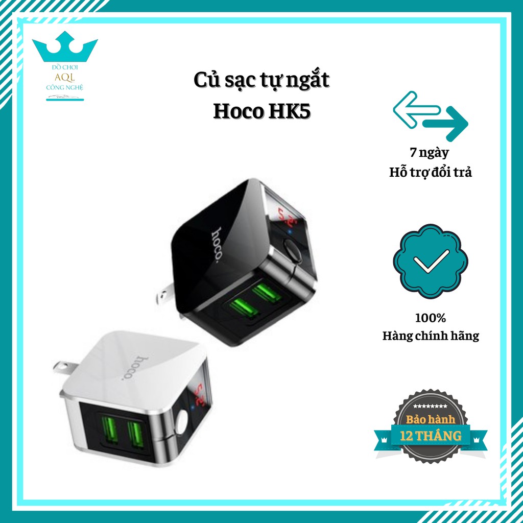 Củ Sạc Nhanh Hoco HK5 Tự Ngắt Khi Đầy Pin Cho Điện Thoại Tai Nghe Sạc Dự Phòng Cáp Sạc 2 Cổng USB 2.4A