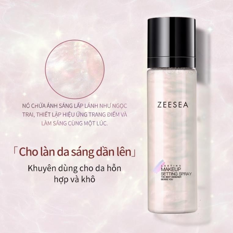 Xịt khóa nền makeup ZEESEA Rose Pink trang điểm bám màu lâu trôi bắt sáng 100ml
