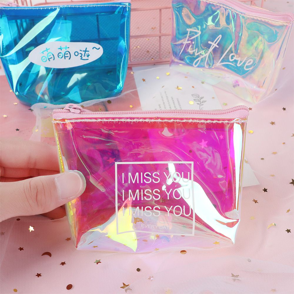 Ví đựng tiền xu mini bằng pvc trong suốt có khóa kéo hiệu ứng laser nhiều màu thời trang cho nữ