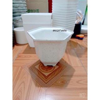 Chậu nhựa lục giác giả đá trồng cây rộng 17cm x cao 19cm