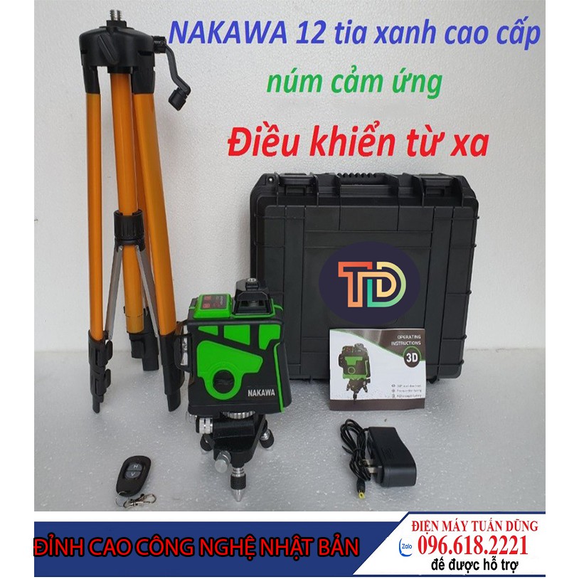 Máy cân mực Laze 3D 12 tia xanh - Nakawa - Đỉnh cao công nghệ Nhật Bản - Phím cảm ứng - Có điều khiển từ xa