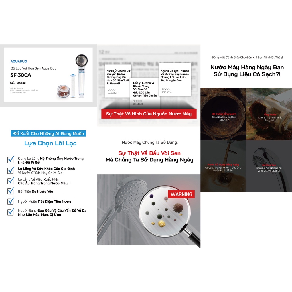 SF-300 Combo Đầu vòi sen tắm , 4 Thanh lọc nước AQUADUO SOON100U