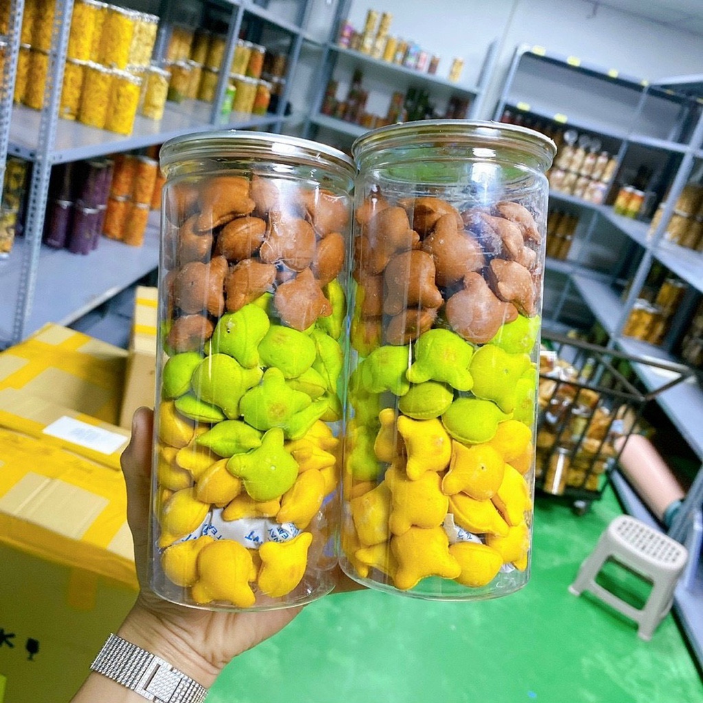 Bánh gấu nhân kem mix 3 vị Cobi Food hũ pet 400g đồ ăn vặt thơm ngon, béo ngậy 3 vị kem truyền thống, chùm ngây, socola