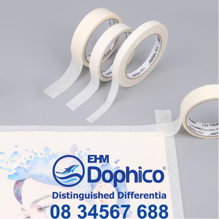 Băng dính giấy Dolphin (47mm*25Y) dùng dán viết ghi chú, kẻ chỉ sơn tường, cố định tranh vẽ, chặn màu nước