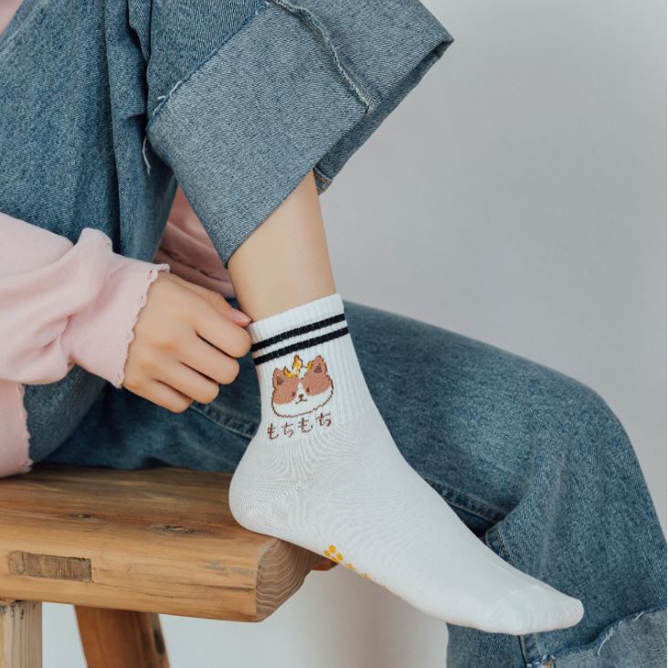 Set 5 Đôi Tất Vớ Nữ Gấu Trắng Cao Cổ Như Hình