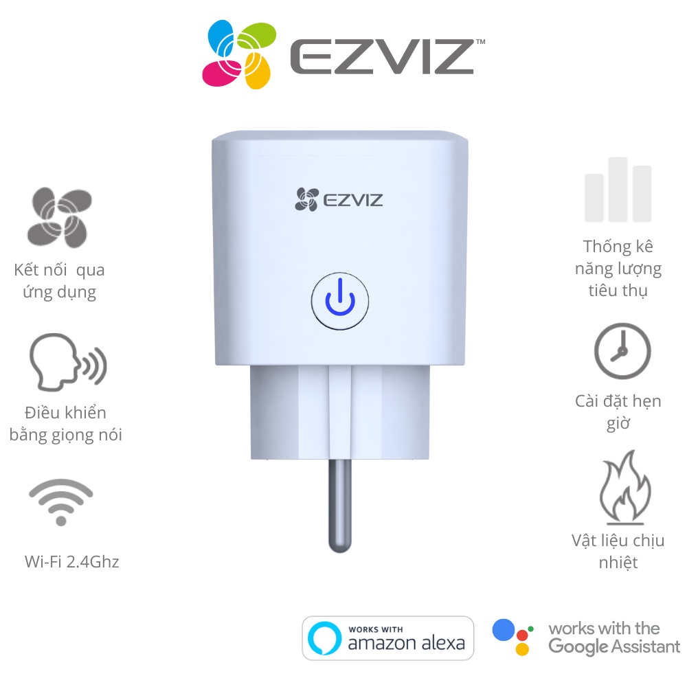 Ổ Cắm Thông Minh Wifi EZVIZ T30 10A, Điều Khiển Qua App + Giọng Nói, Đo Điện Năng, Hẹn Giờ, BH 1 Năm