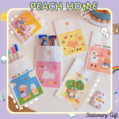 Túi Giấy Mini Đựng Quà Scrunchies Bánh Kẹo Size 15x22cm Dễ Thương Túi Kraft Sinh Nhật Cute Văn Phòng Phẩm Peachhome
