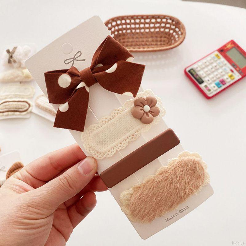 Set 4 kẹp tóc đính nơ màu trà sữa xinh xắn cho nữ
