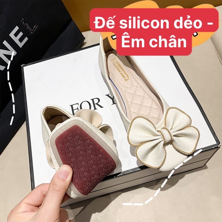 Giầy búp bê nữ nơ cánh xòe viền xích xinh xắn đế dẻo