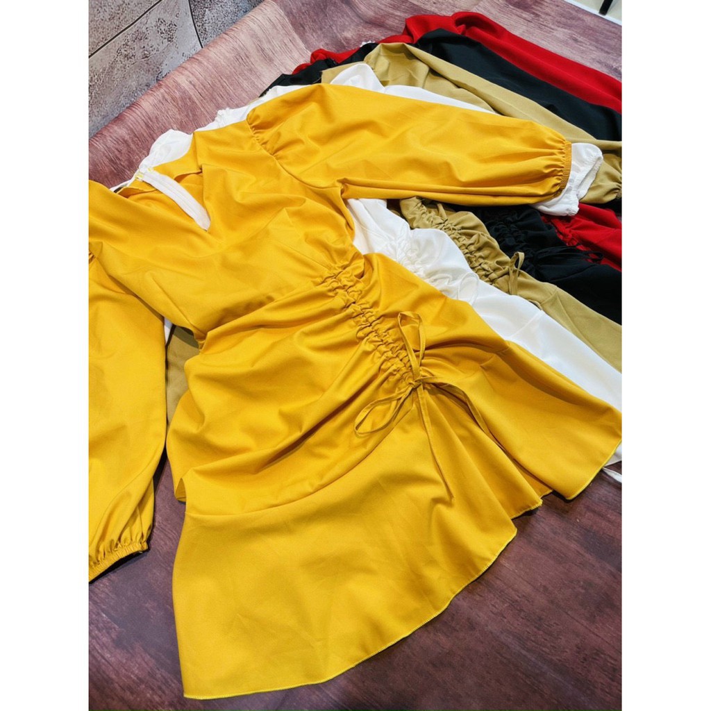 Váy Trơn Nữ 💖FREESHIP💖 Đầm Trơn Dự Tiệc Rút Dây Hông Tay Dài Dáng Suông Nhiều Màu Sang Chảnh