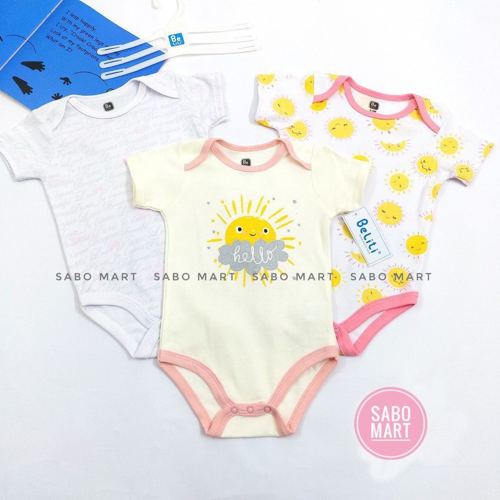 SET 3 Body Chip Cộc Tay Beliti MẶT TRỜI Cho Bé Gái Sơ Sinh - 10Kg