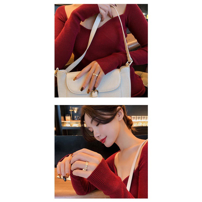 Nhẫn đeo tay hình hoa đính đá zircon phong cách Hàn Quốc sang trọng