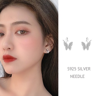 Bông tai mạ bạc 925 hình bướm đính đá đơn giản ngọt ngào phong cách Hàn quốc
