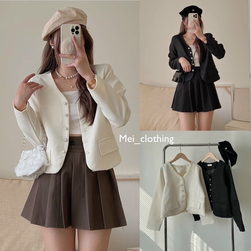 Áo Khoác Dạ TEXT Sợi Tre Cổ V Phong Cách Hàn Quốc