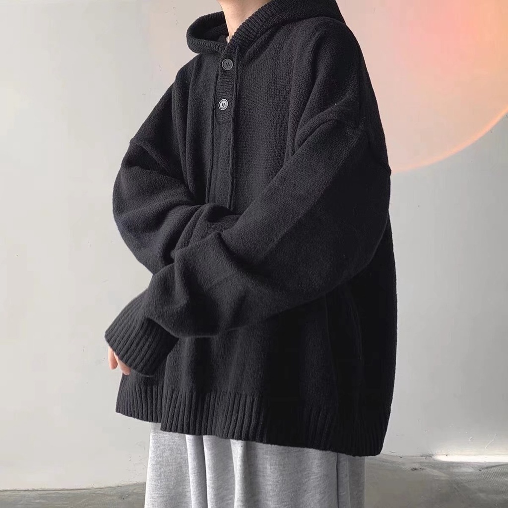 Áo sweater nam dệt kim tay dài dáng rộng có mũ trùm phong cách Hàn Quốc tùy chọn màu sắc thời trang cho nam