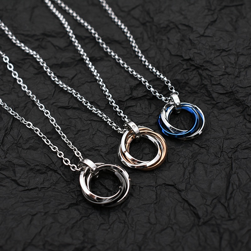 Vòng cổ Thép Titan Ba Nhẫn Phong Cách hip hop Đơn Giản Cho Nam Và Nữ