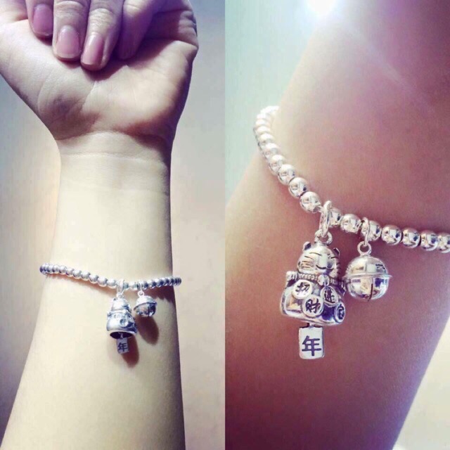 Lắc tay nữ bi mèo thần tài may mắn bạc ta - THJ SILVER