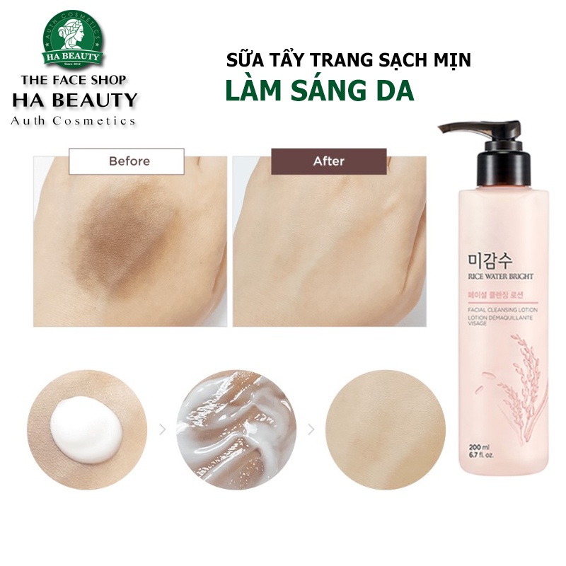 Sữa Tẩy Trang Làm Sáng Da THE FACE SHOP RICE WATER BRIGHT FACIAL CLEANSING LOTION 200ml