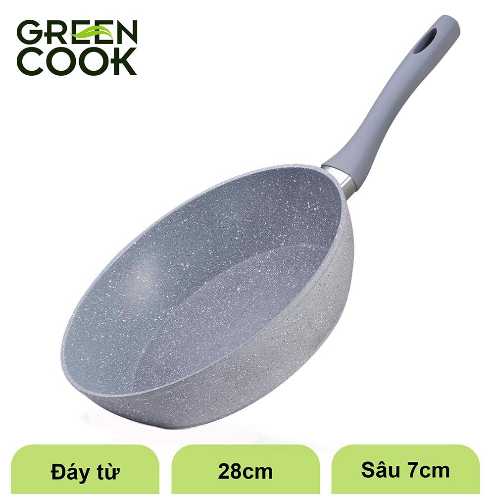 Chảo vân đá Green Cook đáy từ chống dính (đường kính 22 24 26 28 30cm) - Hàng chính hãng