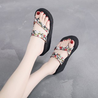 Dép xỏ ngón nữ quai vải thời trang đế xuồng đúc đặc tăng chiều cao 6,5cm DN38